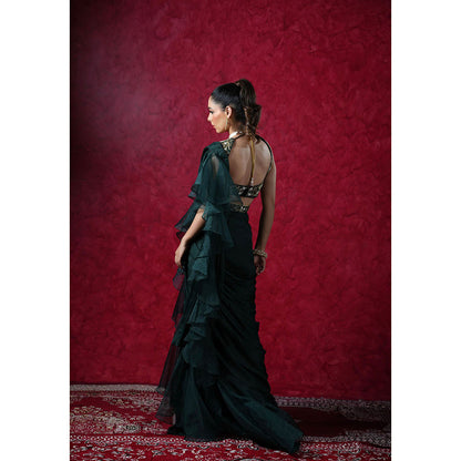 Rashika Sharma Lara Ruffle Pre-Drapped Saree with Blouse and Belt with Stitched