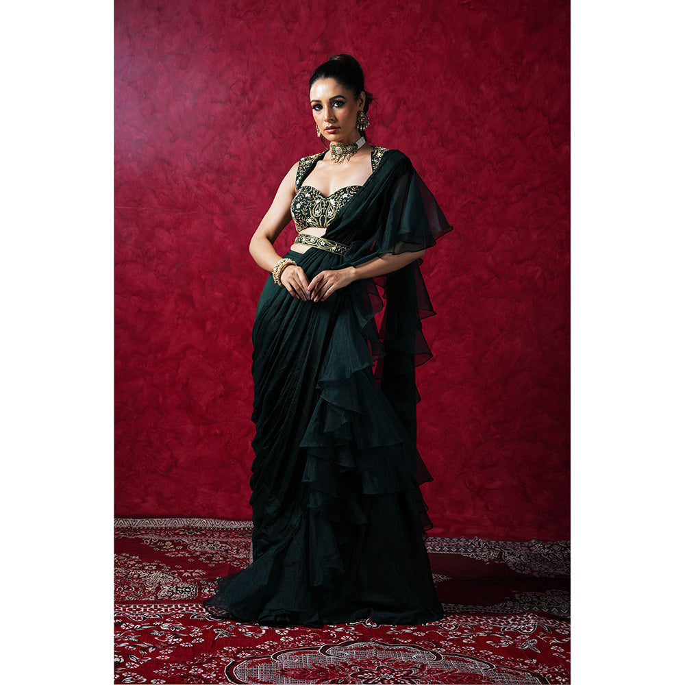 Rashika Sharma Lara Ruffle Pre-Drapped Saree with Blouse and Belt with Stitched