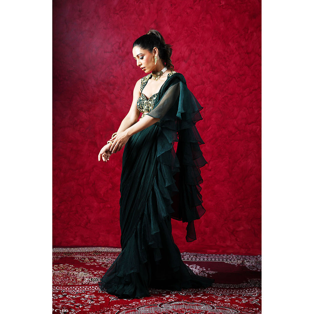 Rashika Sharma Lara Ruffle Pre-Drapped Saree with Blouse and Belt with Stitched