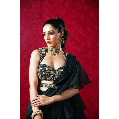 Rashika Sharma Lara Ruffle Pre-Drapped Saree with Blouse and Belt with Stitched