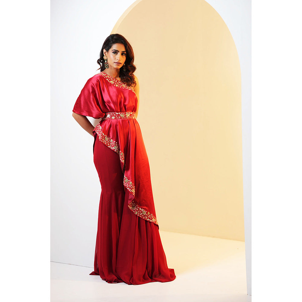 Rashika Sharma Seher Drape Cape Inner and Flared Sharara with Belt (Set of 4)