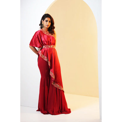 Rashika Sharma Seher Drape Cape Inner and Flared Sharara with Belt (Set of 4)