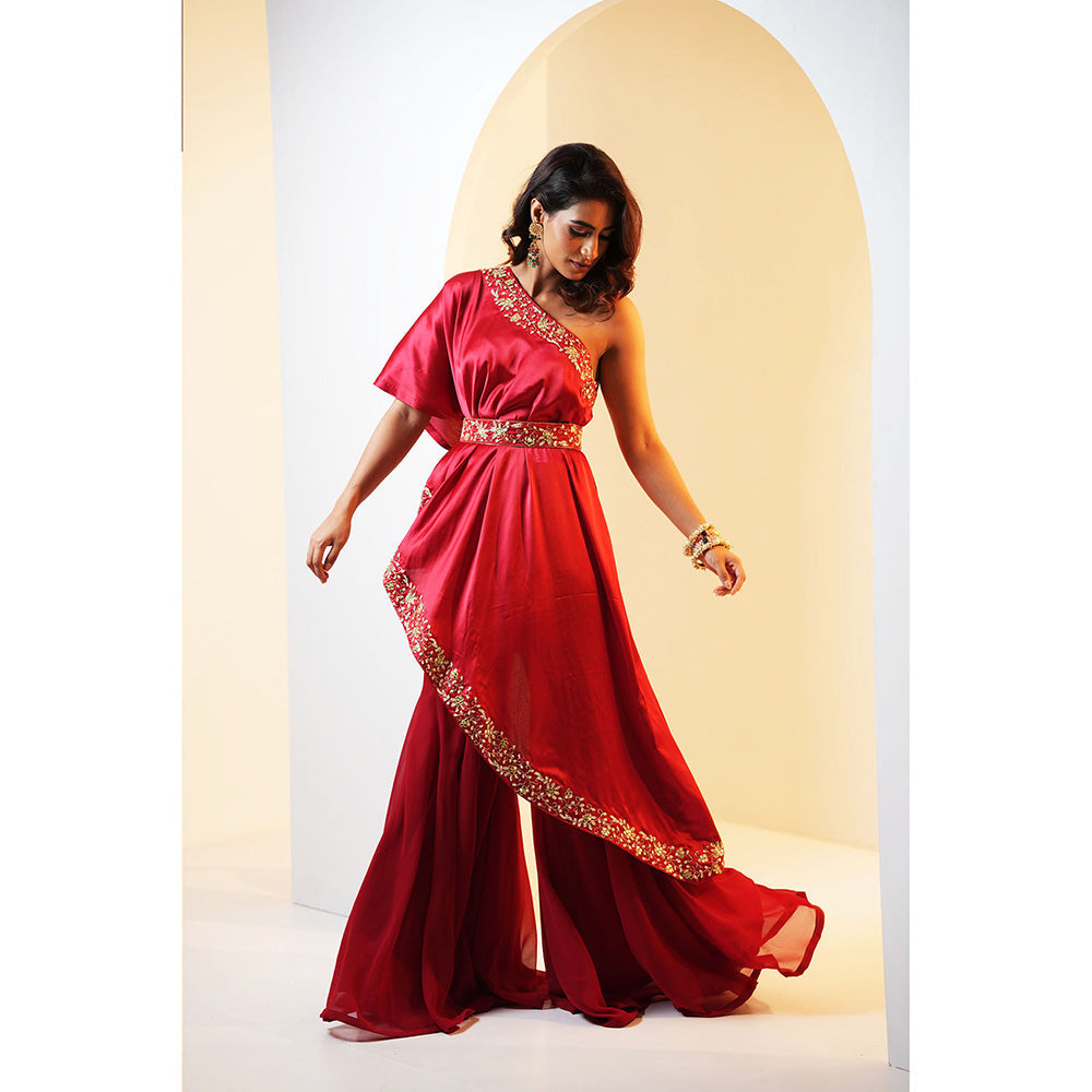 Rashika Sharma Seher Drape Cape Inner and Flared Sharara with Belt (Set of 4)