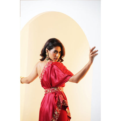 Rashika Sharma Seher Drape Cape Inner and Flared Sharara with Belt (Set of 4)