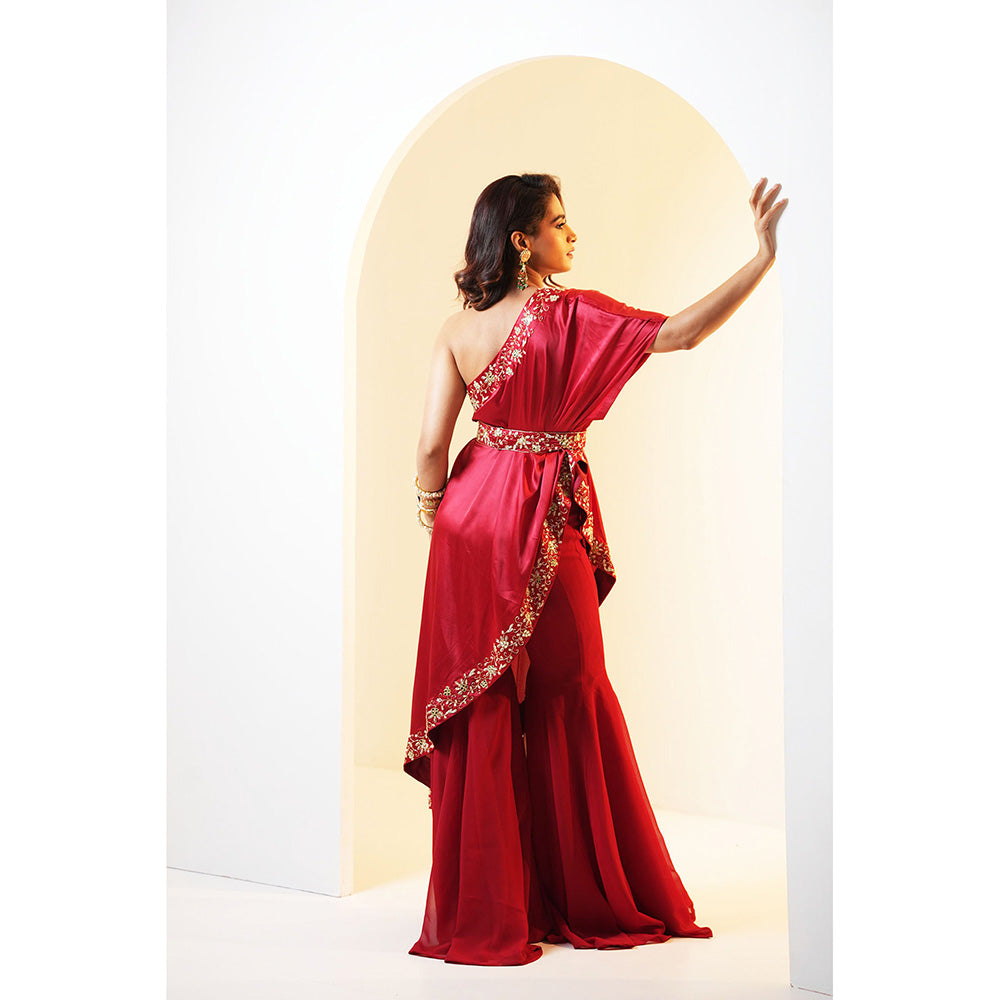 Rashika Sharma Seher Drape Cape Inner and Flared Sharara with Belt (Set of 4)