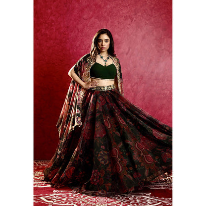 Rashika Sharma Green Naisha Lehenga with Blouse and Cape (Set of 3)