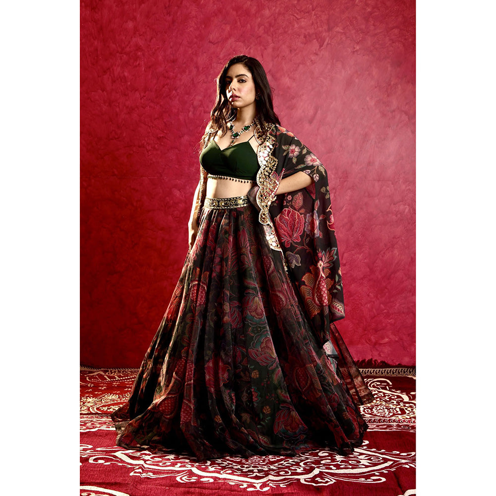 Rashika Sharma Green Naisha Lehenga with Blouse and Cape (Set of 3)