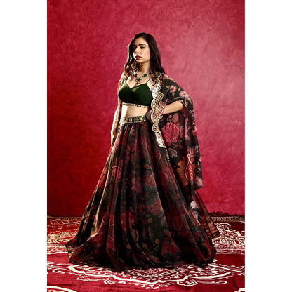 Rashika Sharma Green Naisha Lehenga with Blouse and Cape (Set of 3)