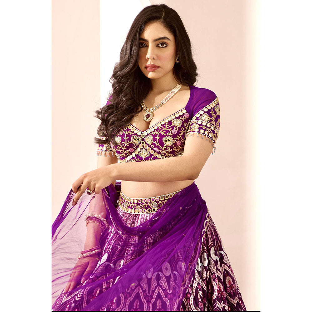 Rashika Sharma Purple Sitara Lehenga with Blouse and Dupatta (Set of 3)