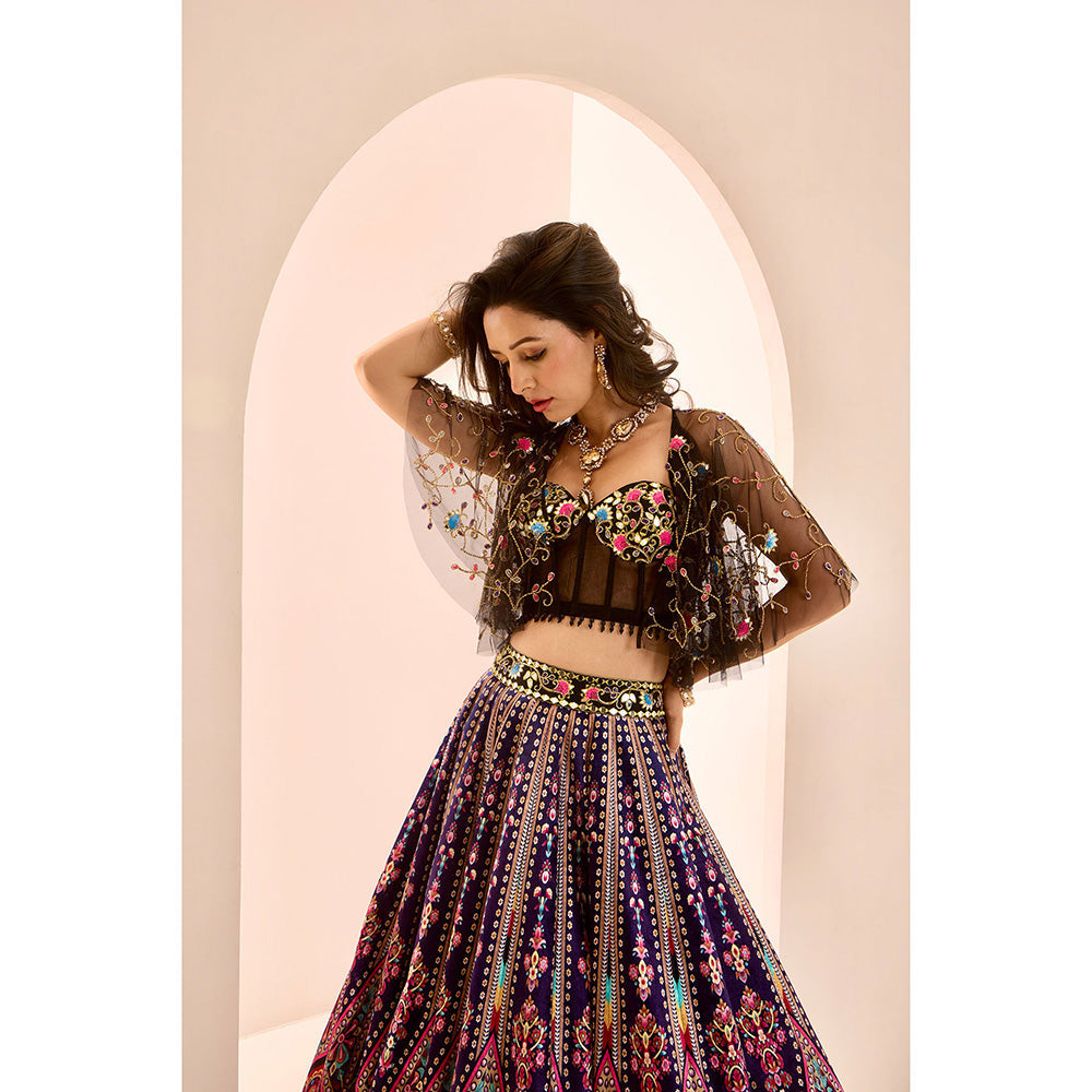 Rashika Sharma Multi-Colour Sanjh Lehenga with Blouse and Cape (Set of 3)