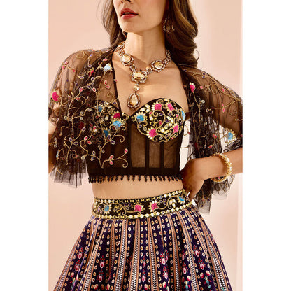 Rashika Sharma Multi-Colour Sanjh Lehenga with Blouse and Cape (Set of 3)