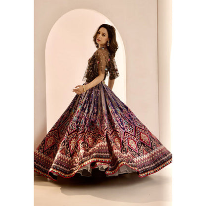 Rashika Sharma Multi-Colour Sanjh Lehenga with Blouse and Cape (Set of 3)