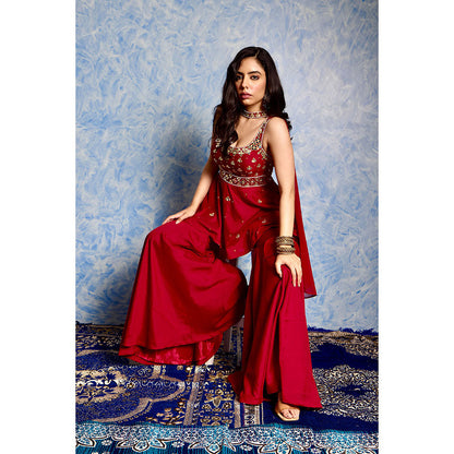 Rashika Sharma Red Aaisha Sharara with Peplum Kurta and Dupatta (Set of 3)