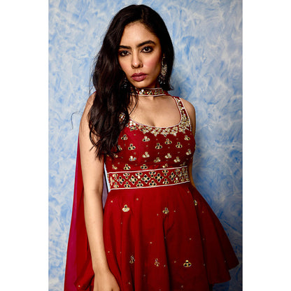 Rashika Sharma Red Aaisha Sharara with Peplum Kurta and Dupatta (Set of 3)