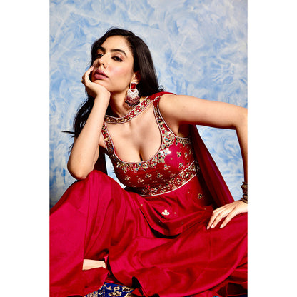 Rashika Sharma Red Aaisha Sharara with Peplum Kurta and Dupatta (Set of 3)