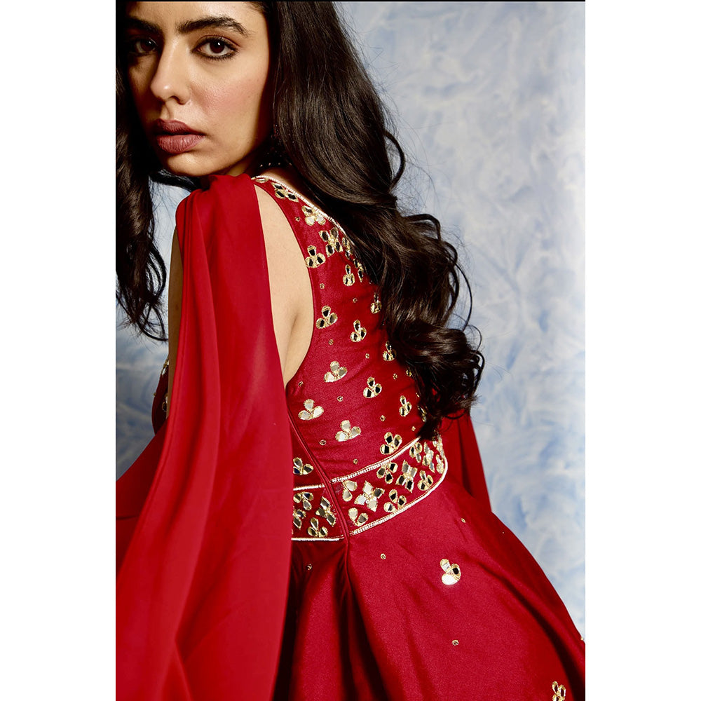Rashika Sharma Red Aaisha Sharara with Peplum Kurta and Dupatta (Set of 3)