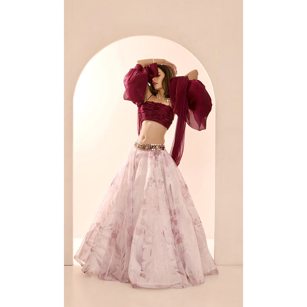 Rashika Sharma Pink Ruby Lehenga with Bustier and Dupatta (Set of 3)
