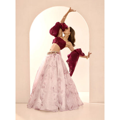 Rashika Sharma Pink Ruby Lehenga with Bustier and Dupatta (Set of 3)