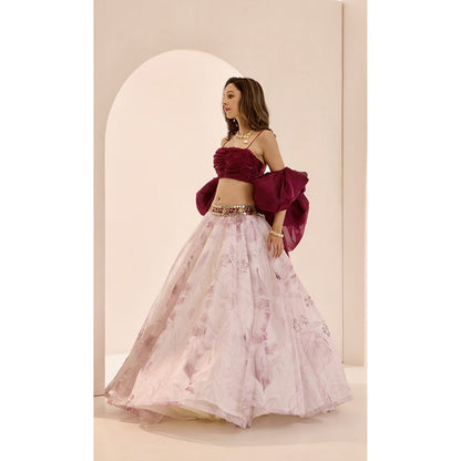 Rashika Sharma Pink Ruby Lehenga with Bustier and Dupatta (Set of 3)