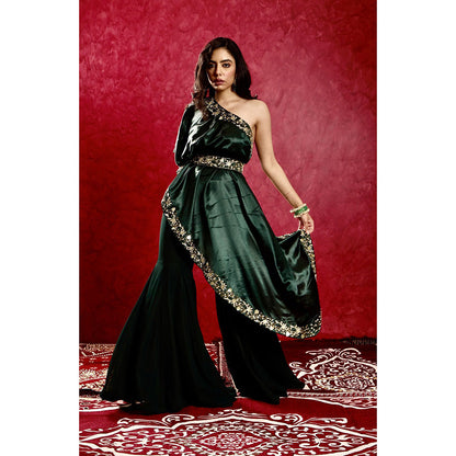 Rashika Sharma Green Seher Top with Sharara and Belt (Set of 3)
