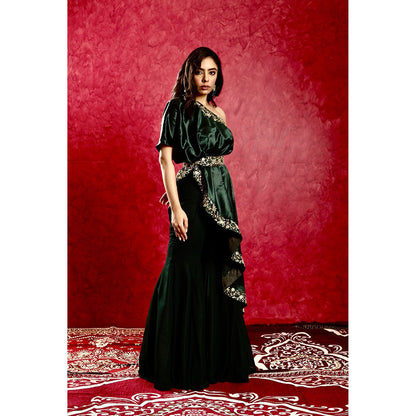 Rashika Sharma Green Seher Top with Sharara and Belt (Set of 3)
