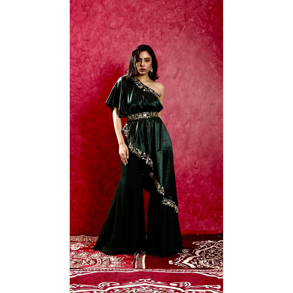 Rashika Sharma Green Seher Top with Sharara and Belt (Set of 3)