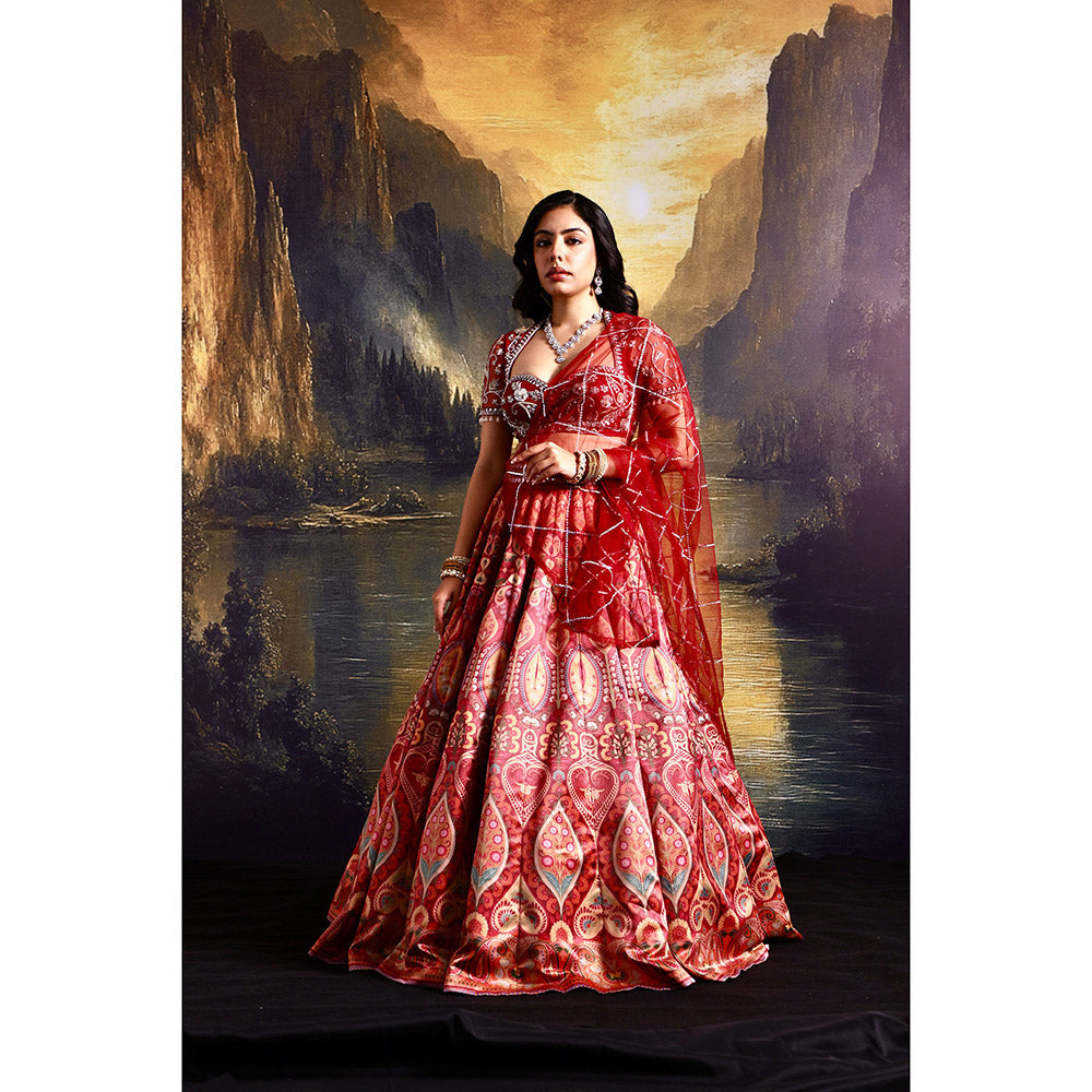 Rashika Sharma Red Noor Lehenga with Blouse and Dupatta (Set of 3)