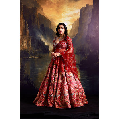 Rashika Sharma Red Noor Lehenga with Blouse and Dupatta (Set of 3)