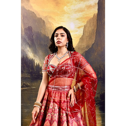 Rashika Sharma Red Noor Lehenga with Blouse and Dupatta (Set of 3)