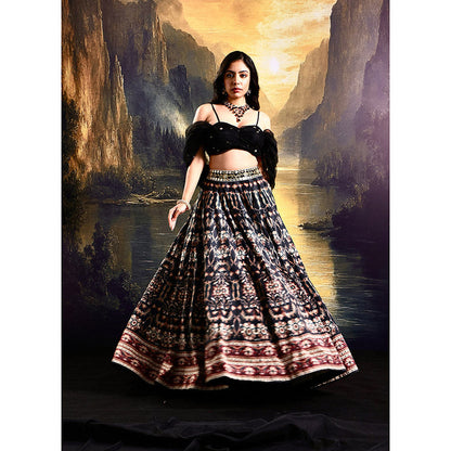 Rashika Sharma Black Jeeya Lehenga with Draped Attached Blouse (Set of 2)