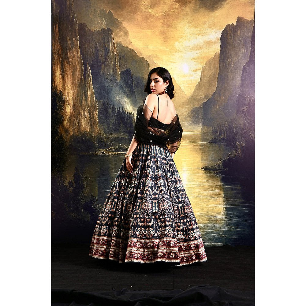 Rashika Sharma Black Jeeya Lehenga with Draped Attached Blouse (Set of 2)