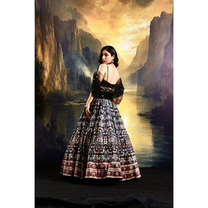 Rashika Sharma Black Jeeya Lehenga with Draped Attached Blouse (Set of 2)