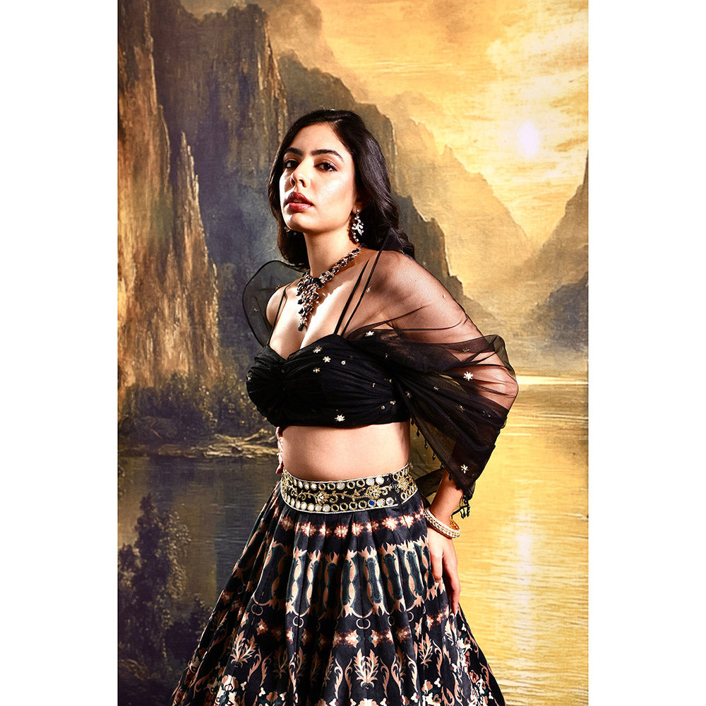 Rashika Sharma Black Jeeya Lehenga with Draped Attached Blouse (Set of 2)