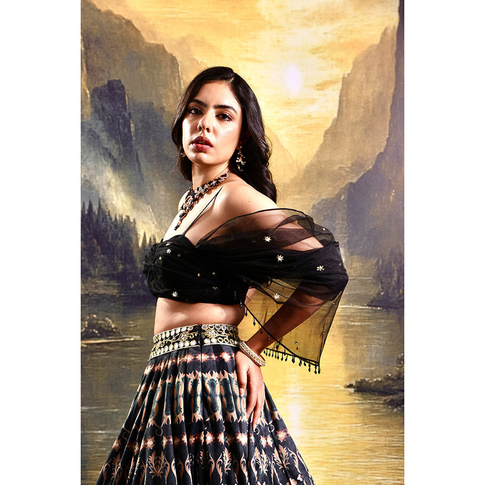 Rashika Sharma Black Jeeya Lehenga with Draped Attached Blouse (Set of 2)