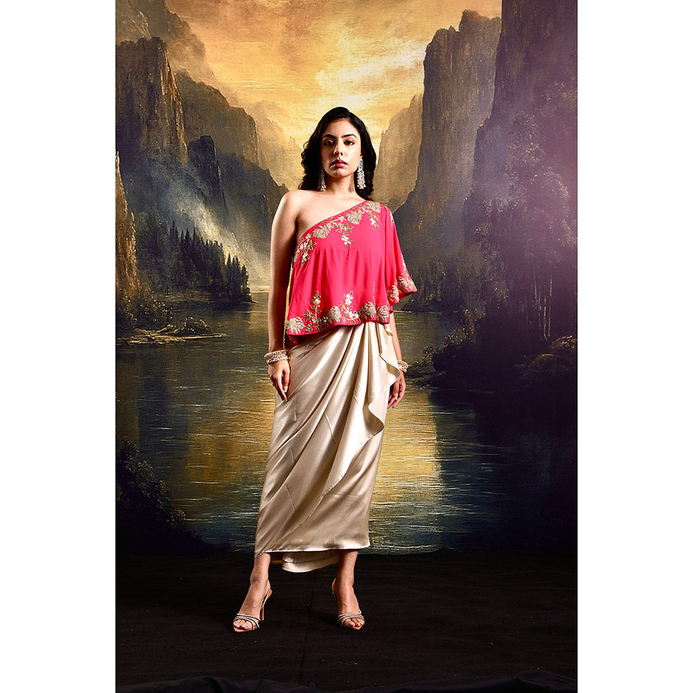 Rashika Sharma Pink Gulab Cape with Skirt and Inner (Set of 3)
