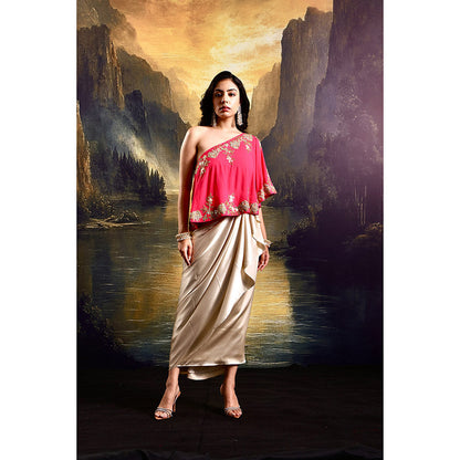 Rashika Sharma Pink Gulab Cape with Skirt and Inner (Set of 3)