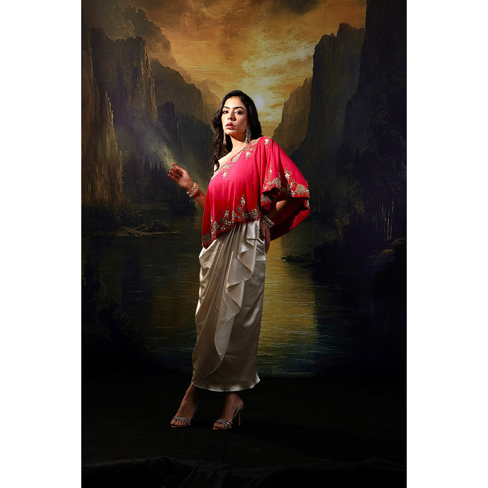 Rashika Sharma Pink Gulab Cape with Skirt and Inner (Set of 3)