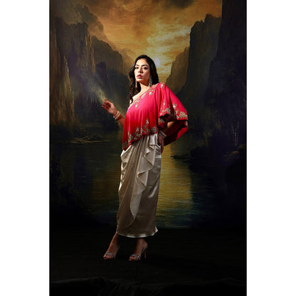 Rashika Sharma Pink Gulab Cape with Skirt and Inner (Set of 3)
