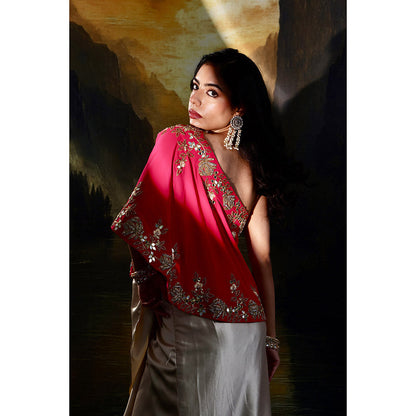 Rashika Sharma Pink Gulab Cape with Skirt and Inner (Set of 3)