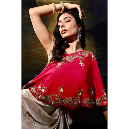 Rashika Sharma Pink Gulab Cape with Skirt and Inner (Set of 3)