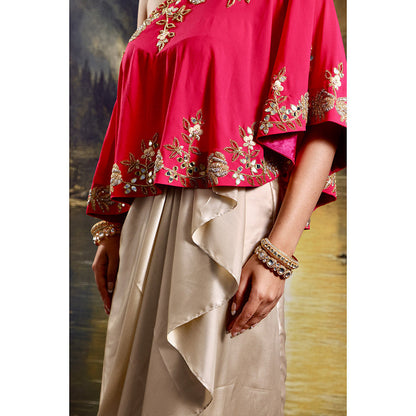 Rashika Sharma Pink Gulab Cape with Skirt and Inner (Set of 3)