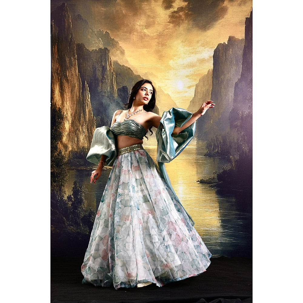 Rashika Sharma Blue Jasmine Classic Lehenga with Blouse and Cuff Dupatta (Set of 3)