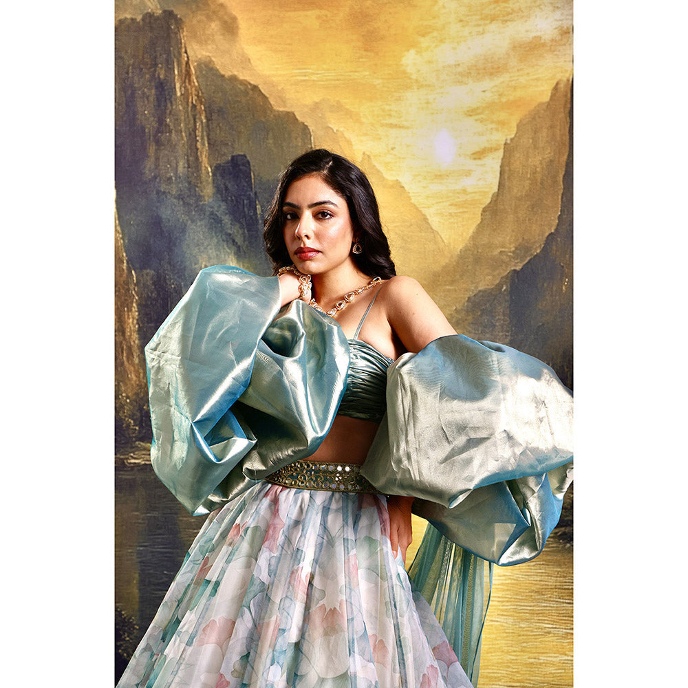 Rashika Sharma Blue Jasmine Classic Lehenga with Blouse and Cuff Dupatta (Set of 3)