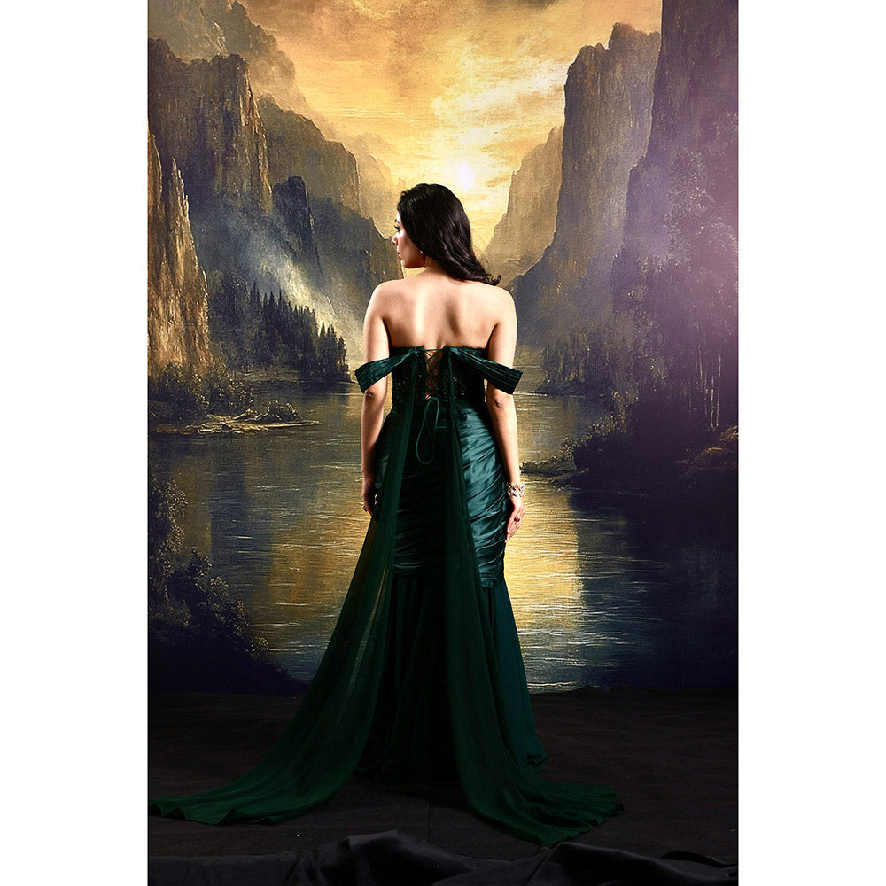 Rashika Sharma Green Amber Corset Top with Draped Skirt (Set of 2)