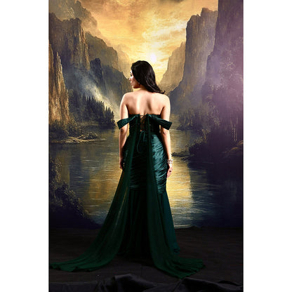 Rashika Sharma Green Amber Corset Top with Draped Skirt (Set of 2)