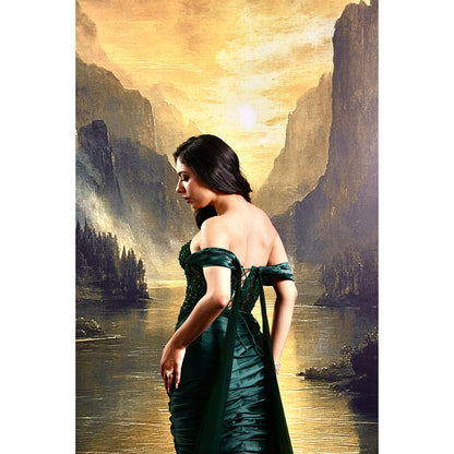 Rashika Sharma Green Amber Corset Top with Draped Skirt (Set of 2)