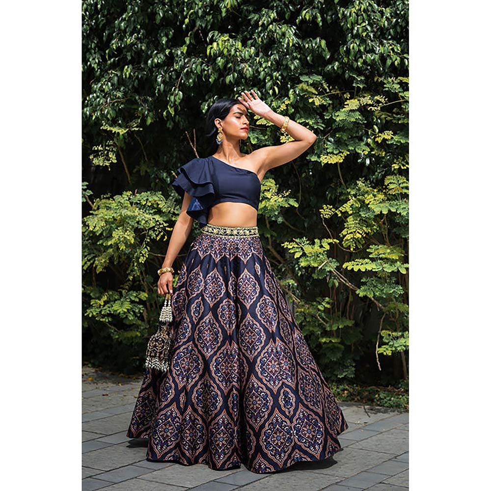 Rashika Sharma Navy Blue Kaya Lehenga with Crop Top