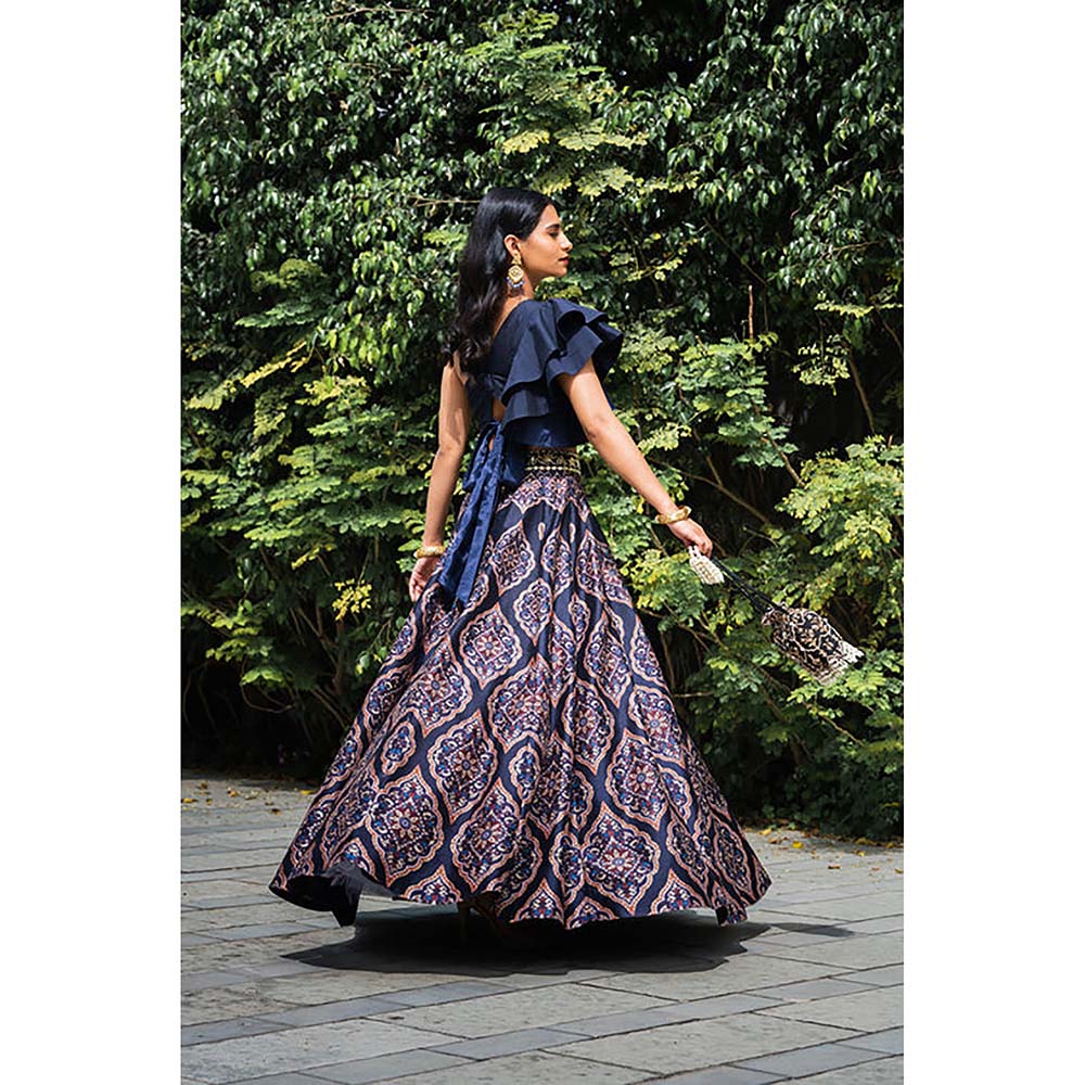 Rashika Sharma Navy Blue Kaya Lehenga with Crop Top