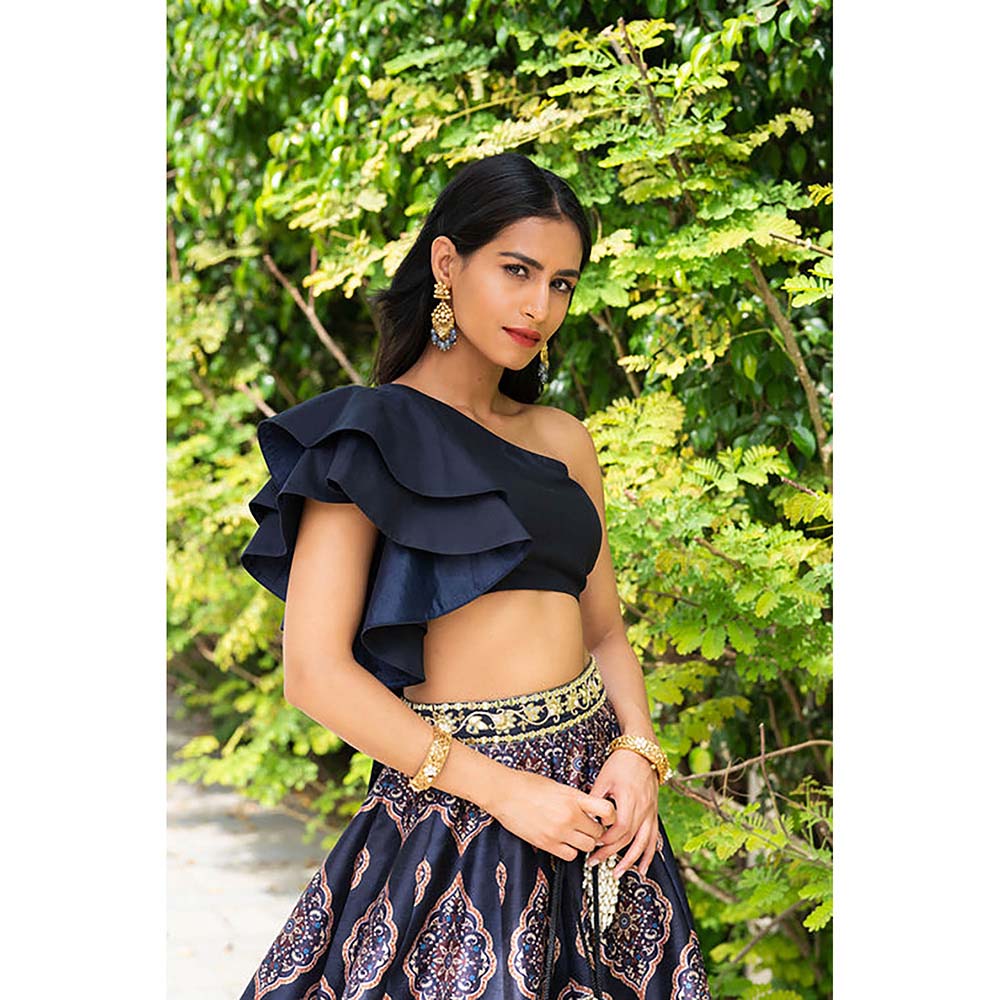 Rashika Sharma Navy Blue Kaya Lehenga with Crop Top