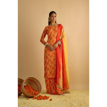 RAYASHA KHAN Yellow Printed Kurta with Palazzo and Dupatta